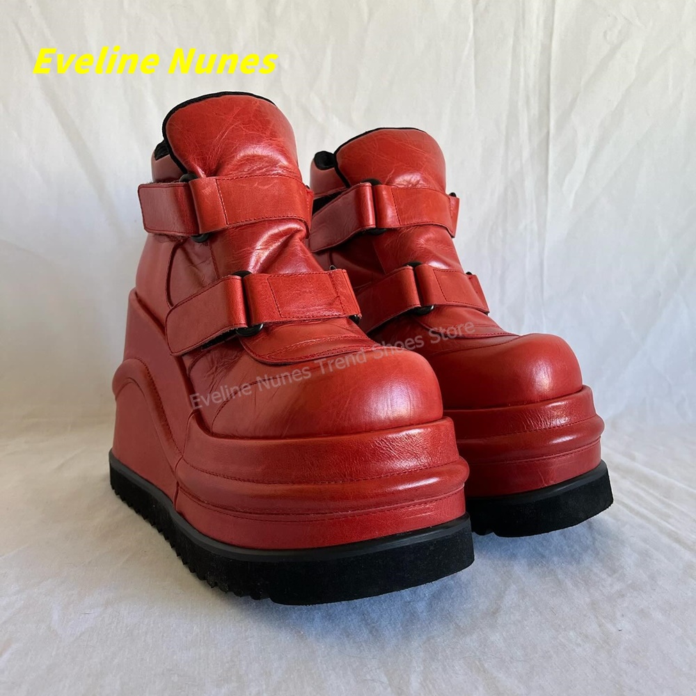 Circle Hook Set - Y2K Gothic Red Wedge Platform Boots